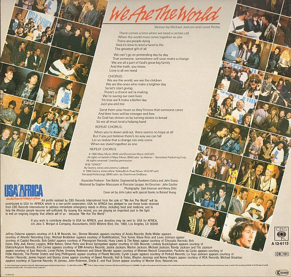 USA For Africa – We Are The World, 	 Vinyl, 12", 45 RPM, Maxi-Single, Stereo
