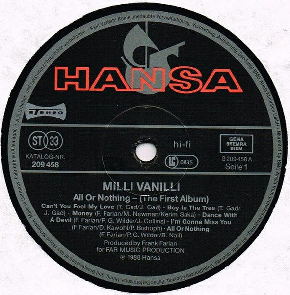 Milli Vanilli – All Or Nothing (The First Album)