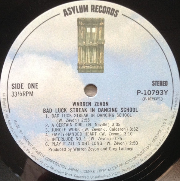 Warren Zevon – Bad Luck Streak In Dancing School, JPN Press fara OBI