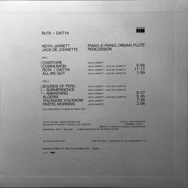 Keith Jarrett • Jack DeJohnette ‎– Ruta And Daitya    , japan , fara OBI