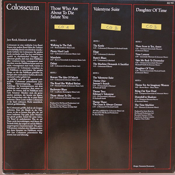 Colosseum – Colosseum   ,  3 albume distincte , 	Those Who Are About To Die Salute You , Valentyne Suite ,  	Daughter Of Time