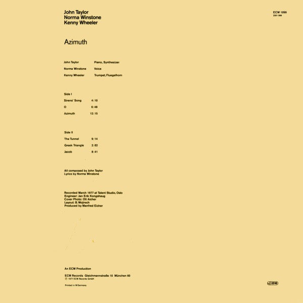 John Taylor, Norma Winstone, Kenny Wheeler : Azimuth (2) – Azimuth