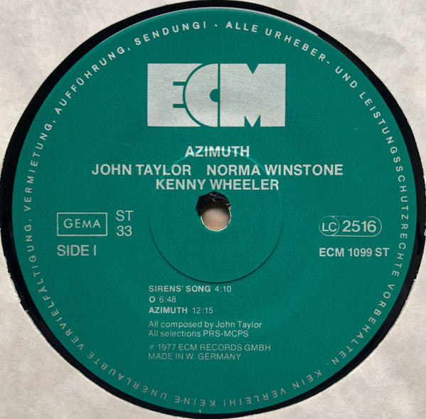 John Taylor, Norma Winstone, Kenny Wheeler : Azimuth (2) – Azimuth