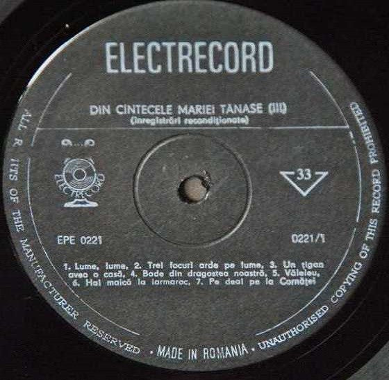 Maria Tănase – Din Cîntecele Mariei Tănase (III), Black labels