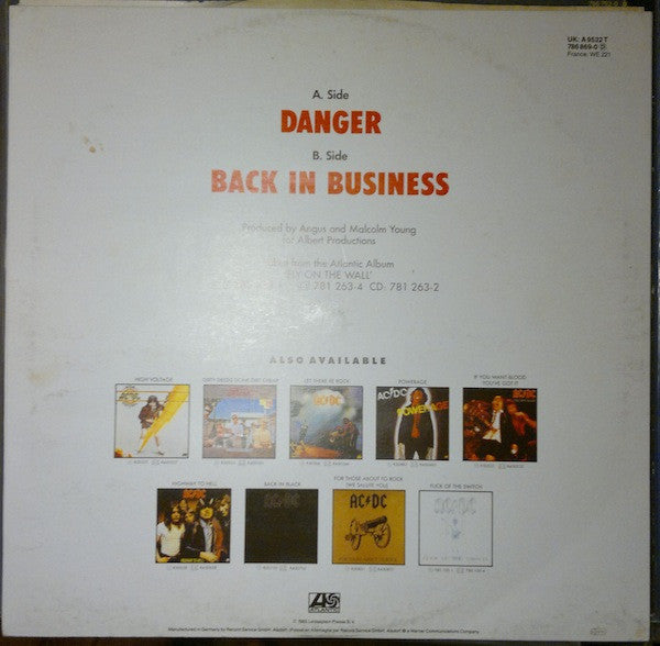 AC/DC – Danger, 	 Vinyl, 12", 45 RPM, Single