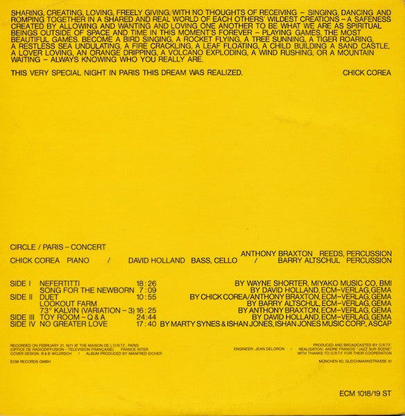 Circle  – Paris - Concert   ,   2 LP , Gatefold , ECM
