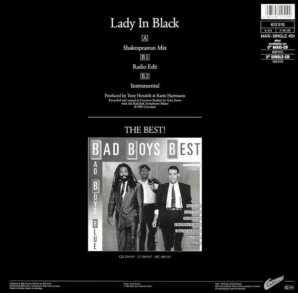Bad Boys Blue – Lady In Black, 	 Vinyl, 12", 45 RPM, Maxi-Single, Stereo