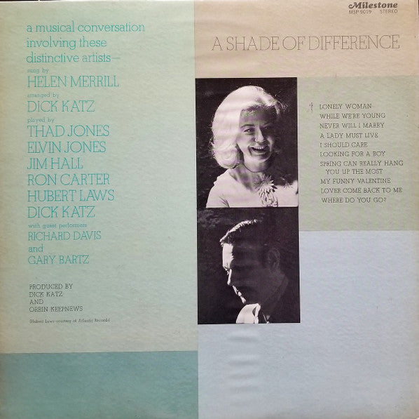 Helen Merrill / Dick Katz – A Shade Of Difference, Gatefold, 1st Press