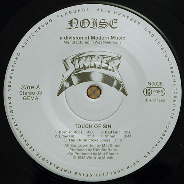 Sinner – Touch Of Sin, Silver Labels, 1st Press