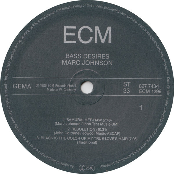 Marc Johnson  ‎– Bass Desires    ,  ECM , 1 press Germany