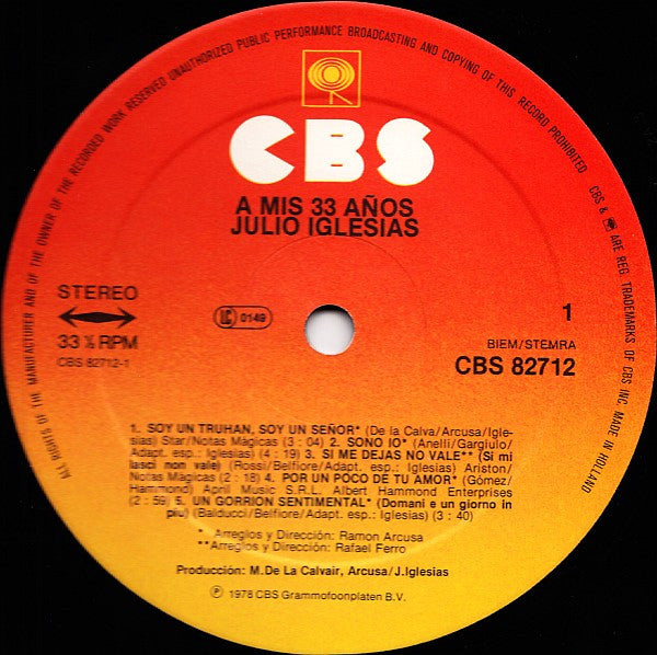 Julio Iglesias – A Mis 33 Años   ,  Gatefold