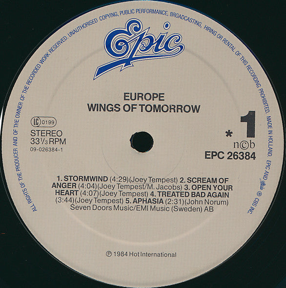 Europe  ‎– Wings Of Tomorrow