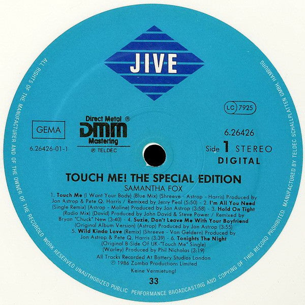 Samantha Fox ‎– Touch Me          , Gatefold , Special Edition, White