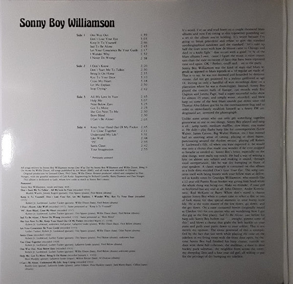 Sonny Boy Williamson  ‎– Sonny Boy Williamson   ,  2LP , Gatefold