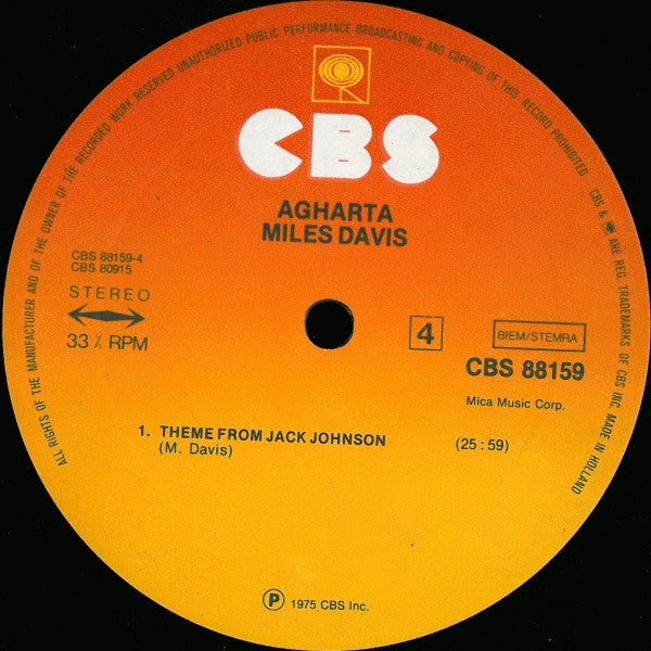 Miles Davis – Agharta   ,  2LP , Gatefold