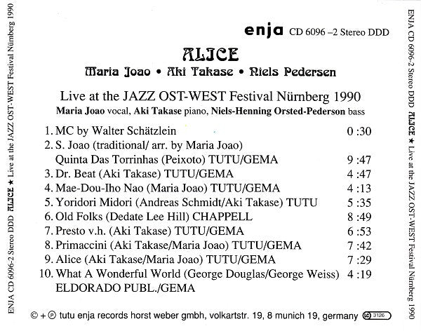 Maria Joao* • Aki Takase • Niels Pedersen* – Alice
