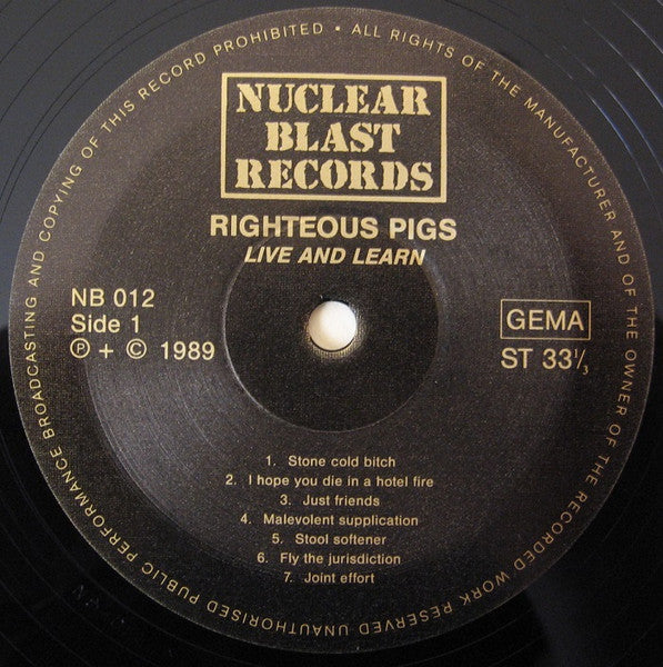 Righteous Pigs – Live And Learn   ,   Gatefold