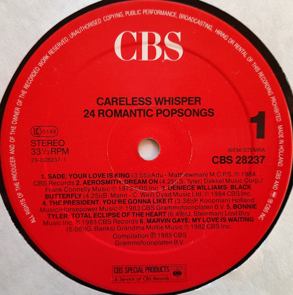 Careless Whisper 24 Romantic Popsongs   ,  2 LP , Gatefold