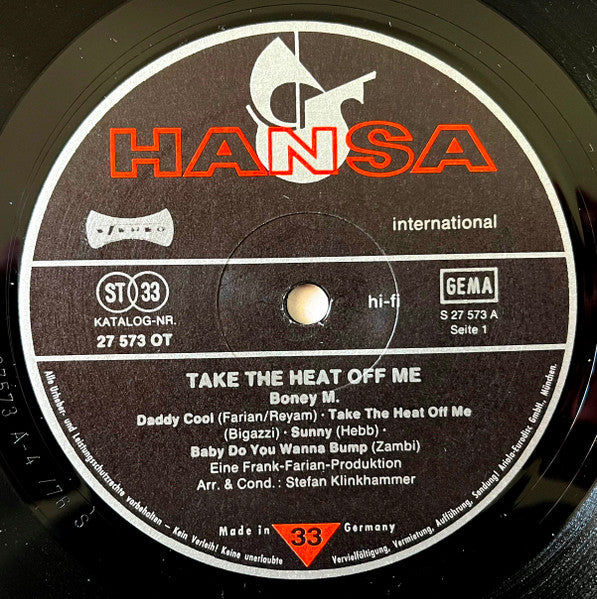 Boney M. – Take The Heat Off Me    editie fara poster inclus