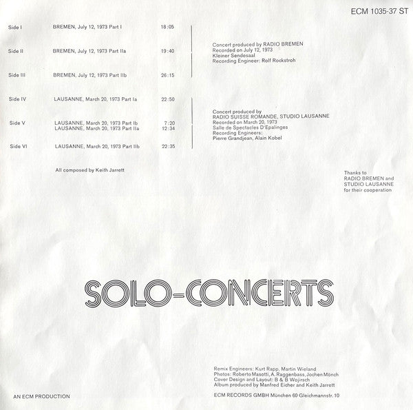Keith Jarrett – Solo Concerts: Bremen / Lausanne   ,  3LP , BOX , ECM