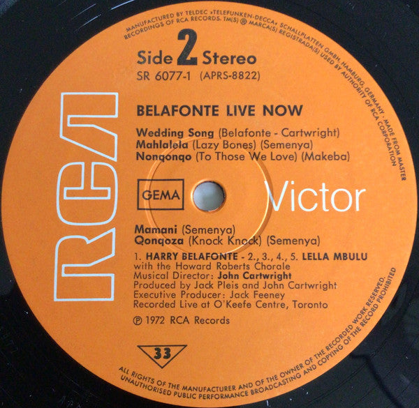 Harry Belafonte – Belafonte Live Now, 2xLP, Gatefold