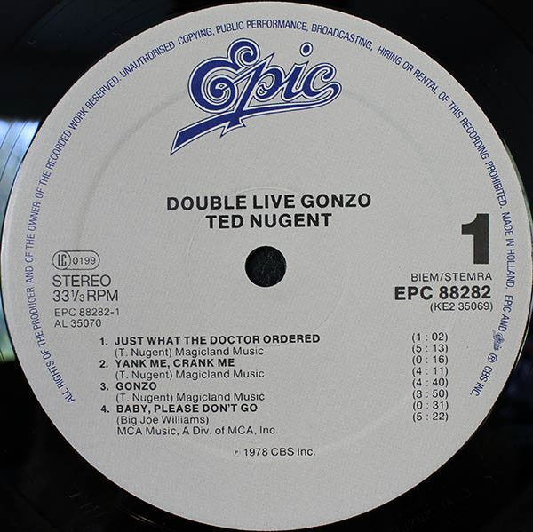 Ted Nugent ‎– Double Live Gonzo!    ,  2LP , Gatefold