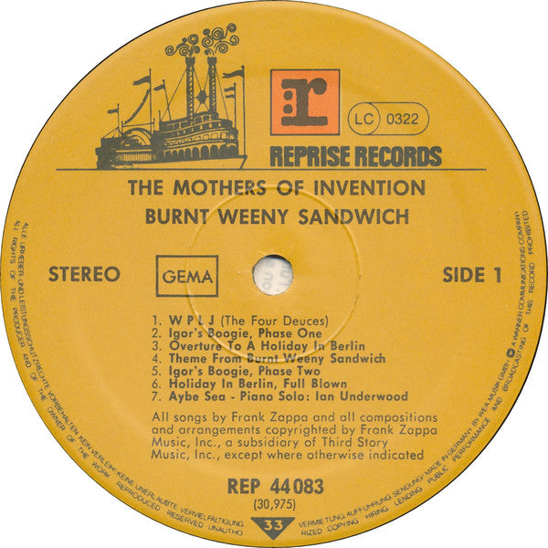 The Mothers Of Invention* ‎– Burnt Weeny Sandwich   ,  Gatefold