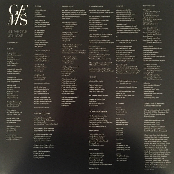 Gems – Kill The One You Love, Limited Edition, White Vinyl