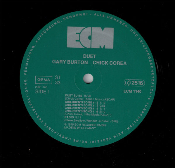Gary Burton / Chick Corea – Duet    ,  ECM , 1st Press