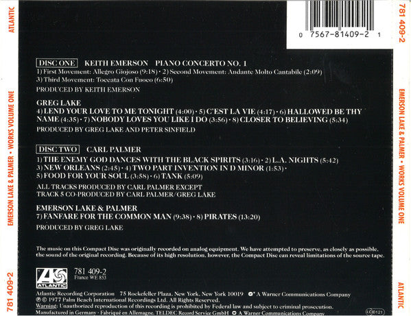 Emerson Lake & Palmer* – Works (Volume 1), 2xCD