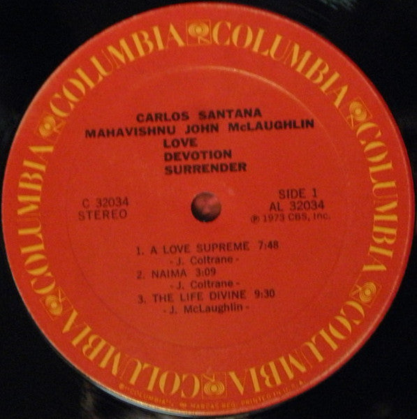 Carlos Santana & Mahavishnu John McLaughlin* ‎– Love Devotion Surrender   ,  Gatefold