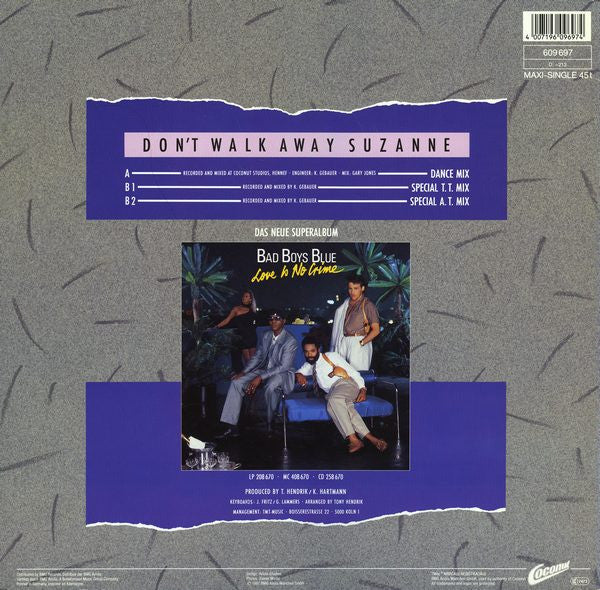 Bad Boys Blue – Don't Walk Away Suzanne, 	 Vinyl, 12", Maxi-Single, 45 RPM