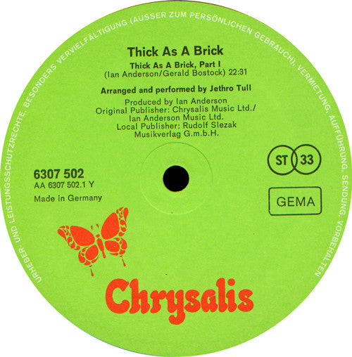 Jethro Tull – Thick As A Brick  ,  Newspaper, Green Labels