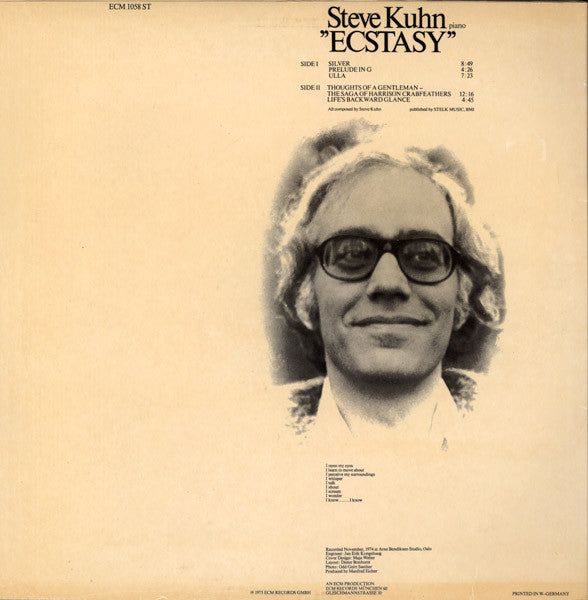 Steve Kuhn – Ecstasy  ,  ECM , 1 press DE